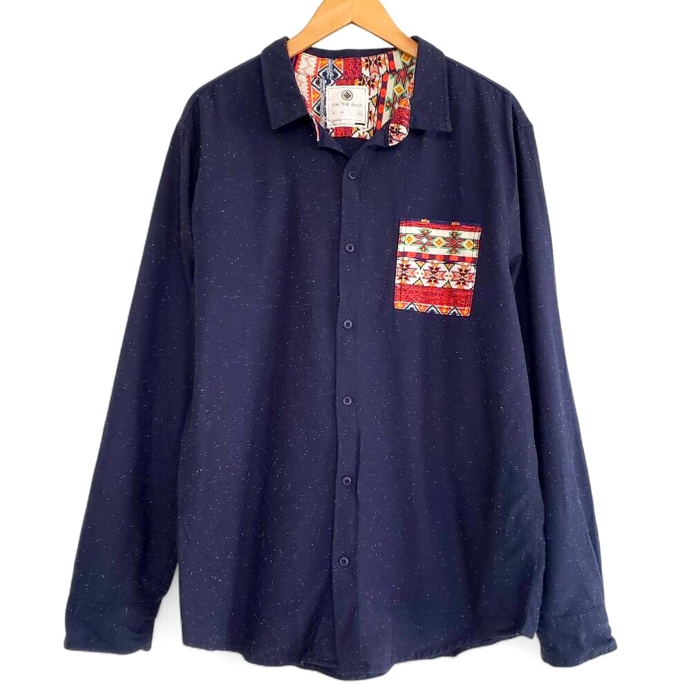 On The Byas Aztec Shirt Men's Long Sleeve Speckled Native Accent Long Sleeve XL